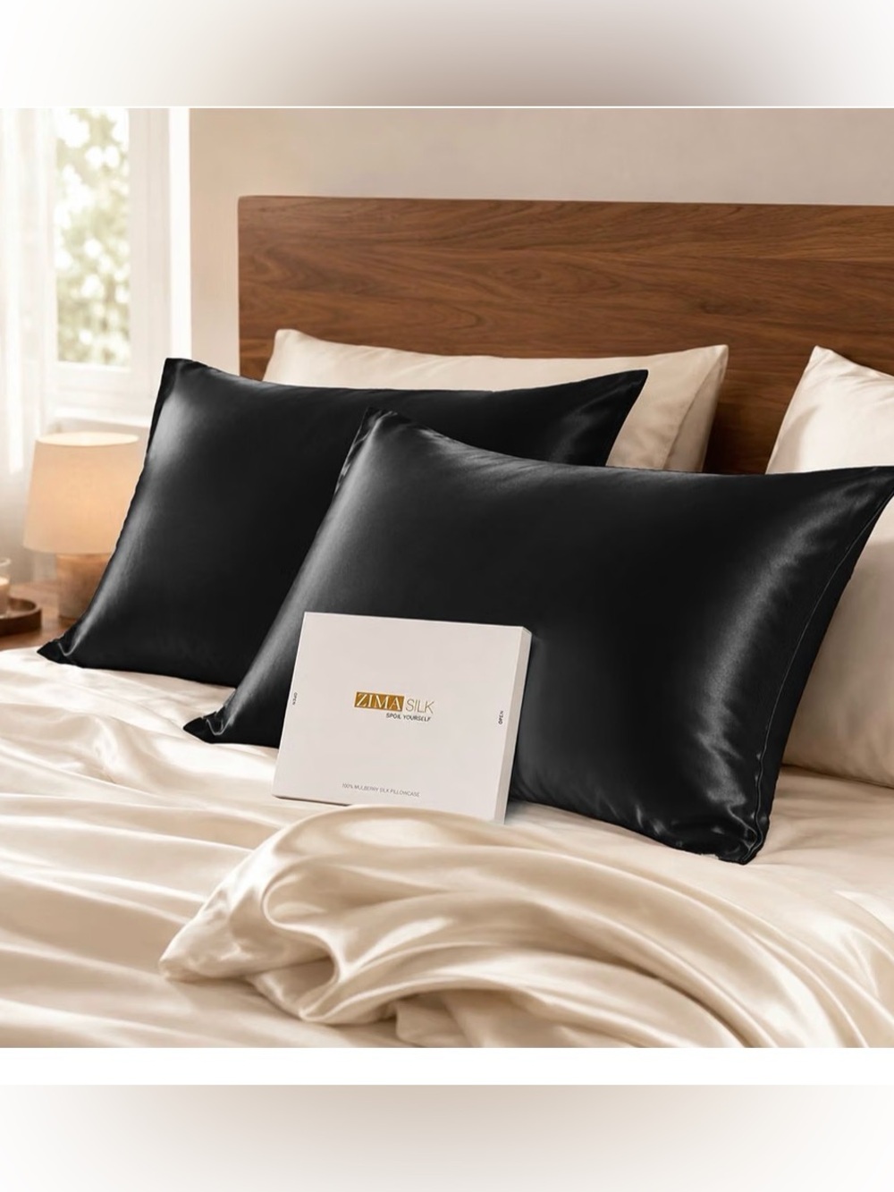 NEW Black 100% Mulberry Silk Pillowcase ZIMA SILK 19 Momme Standard Size